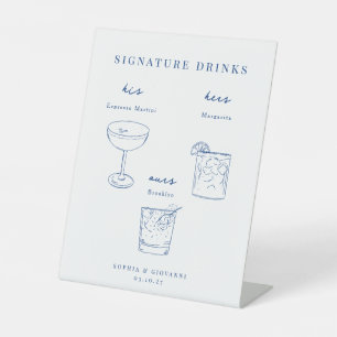 Franse Blauwe Minimalistische Trouw Signature Dran Reclamebord Met Voetstuk
