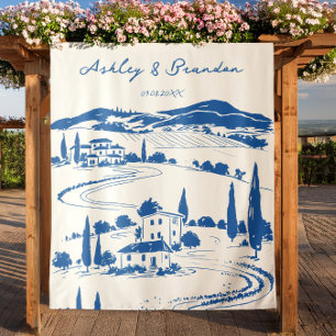 Franse Blauwe Pastorale Fotohokje Achtergrond, Tro Wandkleed