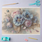 Franse Blauwe Poppies Roze Pioenen Decoupage Tissuepapier (Craft)