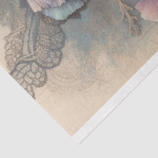 Franse Blauwe Poppies Roze Pioenen Decoupage Tissuepapier (Detail)