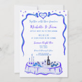 Franse blauwe retro grillige hand getekend boog fo kaart (Voorkant)