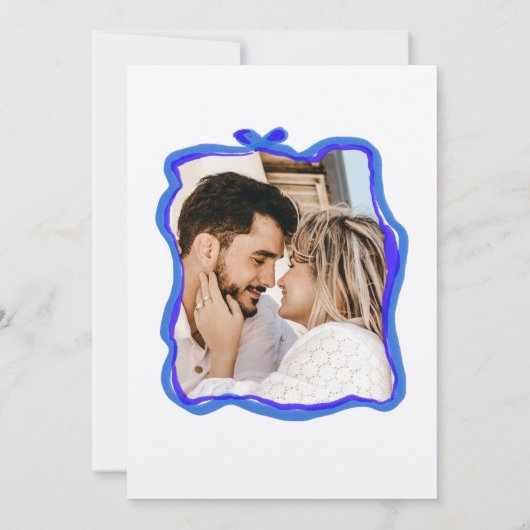 Franse blauwe retro grillige hand getekend boog fo kaart (Achterkant)