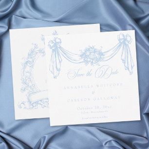 Franse Blauwe Rococo Vintage Elegante Trouwdag Save The Date