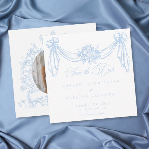 Franse Blauwe Rococo Vintage Elegante Trouwfoto Save The Date