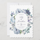 Franse blauwe Romantische Floral Wedding Kaart (Voorkant)