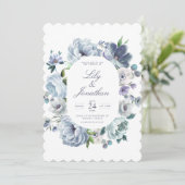 Franse blauwe Romantische Floral Wedding Kaart (Staand voorkant)