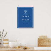 Franse Blauwe Schelp Bruiloft Welkom Bord Poster (Keuken)
