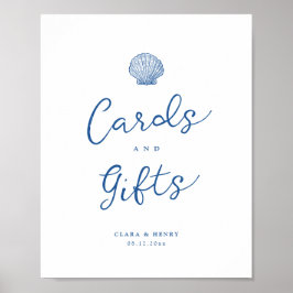 Franse Blauwe Schelp Kaarten en Cadeaus Bord Poster