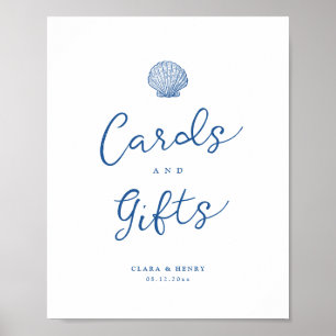 Franse Blauwe Schelp Kaarten en Cadeaus Bord Poster
