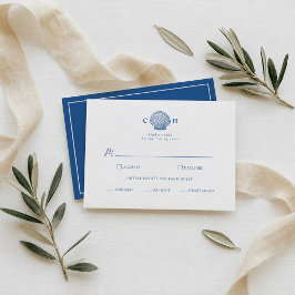 Franse Blauwe Schelp Kust Bruiloft RSVP Kaart