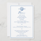 Franse Blauwe Schelp Trouw Menu Kaart (Voorkant)