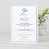 Franse Blauwe Schelp Trouw Menu Kaart (Staand voorkant)