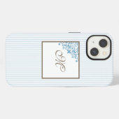 Franse Blauwe Streep Fleur de Lis Script Monogram iPhone Hoesje (Achterkant horizontaal)