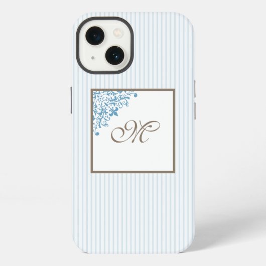 Franse Blauwe Streep Fleur de Lis Script Monogram iPhone Hoesje (Achterkant)