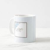 Franse Blauwe Streep Fleur de Lis Script Monogram Koffiemok (Voorkant links)