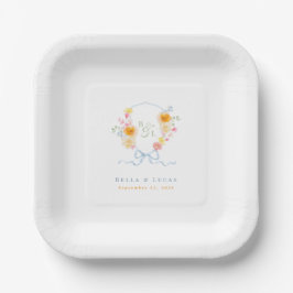 Franse Blauwe Strik Wapenschild Monogram Lente Bru Papieren Bordje