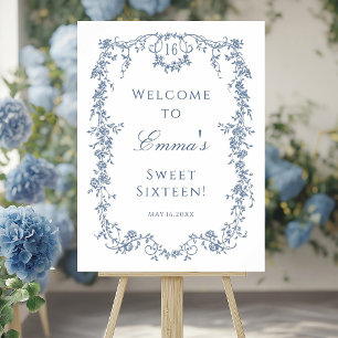 Franse Blauwe Sweet 16 Verjaardagsfeest Verwelkomi Poster