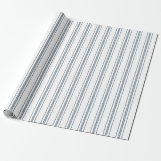 Franse Blauwe Ticking Streep Cadeaupapier (Uitgerold)