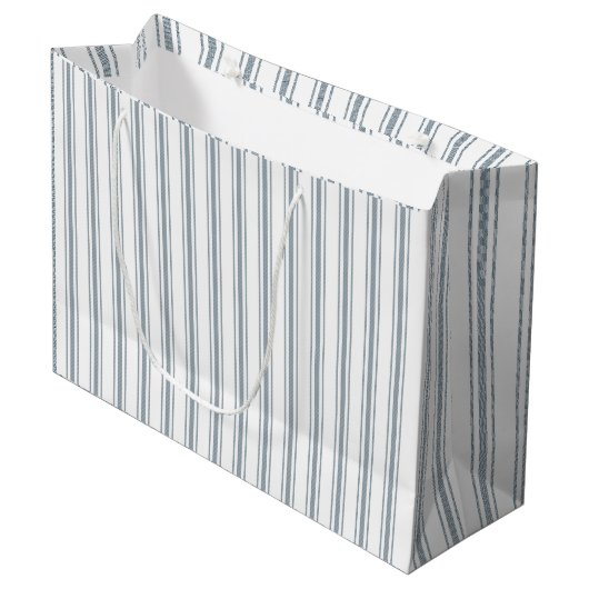 Franse Blauwe Ticking Streep Groot Cadeauzakje (Voorkant Gekanteld)