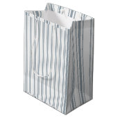 Franse Blauwe Ticking Streep Medium Cadeauzakje (Achterkant Gekanteld)