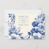 Franse Blauwe Toile Bloemen Huwelijk Bedankkaart (Voorkant)