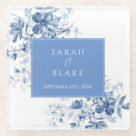 Franse Blauwe Toile Bloemen Huwelijk Glazen Onderzetter