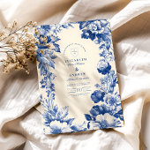  Franse Blauwe Toile Bloemen Huwelijk Kaart