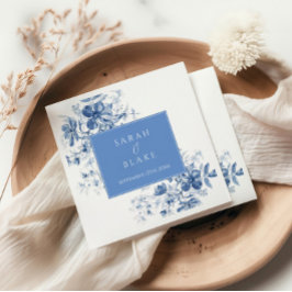 Franse Blauwe Toile Bloemen Huwelijk Servet