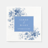 Franse Blauwe Toile Bloemen Huwelijk Servet (Voorkant)
