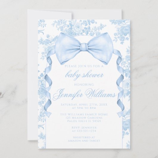 Franse Blauwe Toile Bow Stropdas Ribbon Baby Boy S Kaart (Voorkant)