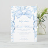 Franse Blauwe Toile Bow Stropdas Ribbon Baby Boy S Kaart (Staand voorkant)