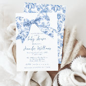 Franse Blauwe Toile Bow Sweet Baby Boy Shower Kaart