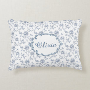 Franse Blauwe Toile Chinoiserie Bloemengirls Naam Accent Kussen