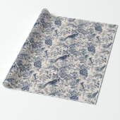 -Franse Blauwe Toile Fleurie Cadeaupapier (Uitgerold)