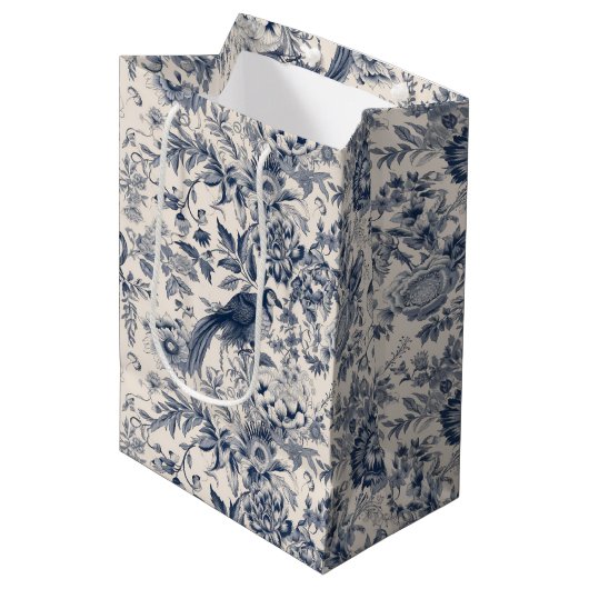 -Franse Blauwe Toile Fleurie Medium Cadeauzakje (Voorkant Gekanteld)