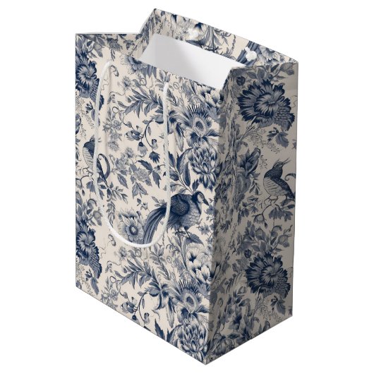 -Franse Blauwe Toile Fleurie Medium Cadeauzakje (Achterkant Gekanteld)
