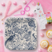 -Franse Blauwe Toile Fleurie Papieren Bordje (Feest)