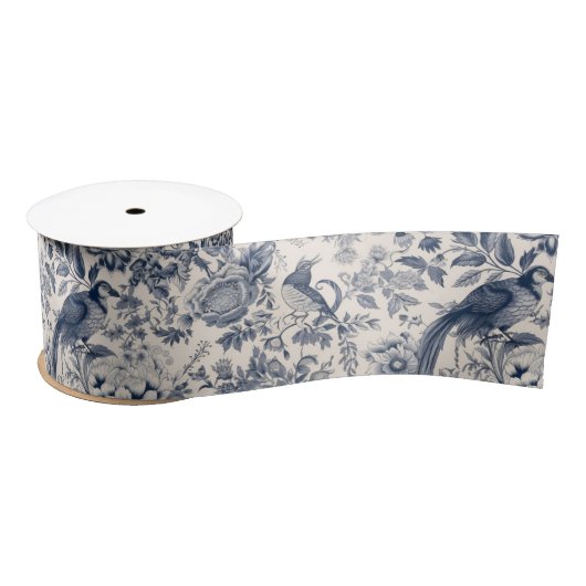 -Franse Blauwe Toile Fleurie Satijnen Lint (Spoel)