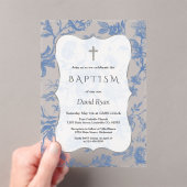  Franse Blauwe Toile Flowers Meisje Doop Acryl Uitnodigingen (Insitu (Draagbaar))