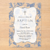  Franse Blauwe Toile Flowers Meisje Doop Acryl Uitnodigingen (Voorkant)