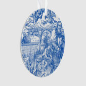 Franse Blauwe Toile Geboorteplaats Ornament (voorkant)