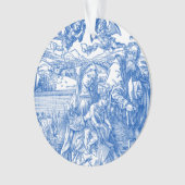 Franse Blauwe Toile Geboorteplaats Ornament (voorkant)