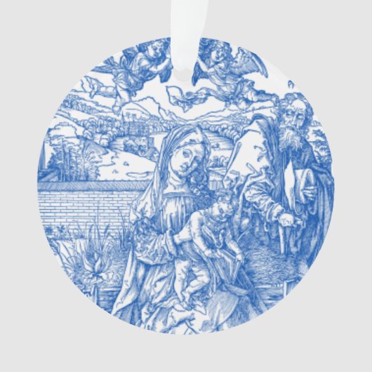 Franse Blauwe Toile Geboorteplaats Ornament (voorkant)