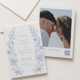 Franse Blauwe Trouw Save the Date Foto Kaart