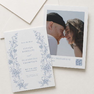 Franse Blauwe Trouw Save the Date Foto Kaart