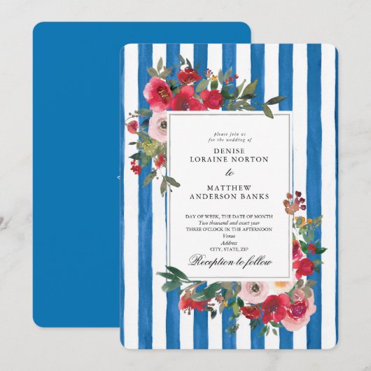 Franse Blauwe Trouw Uitnodiging (Voorkant / Achterkant)