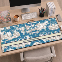 Franse Blauwe Turquoise Toile de Jouy Monogram