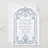 Franse Blauwe Versierde Barokke Trouw Uitnodiging (Voorkant)