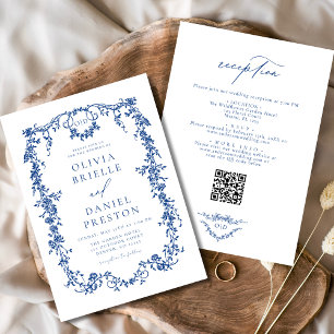 Franse Blauwe Victoriaanse QR-code All In One Trou Kaart