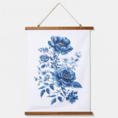 Franse Blauwe Waterverf Toile Chinoiserie Floral Hangend Wandkleed (Voorkant)
